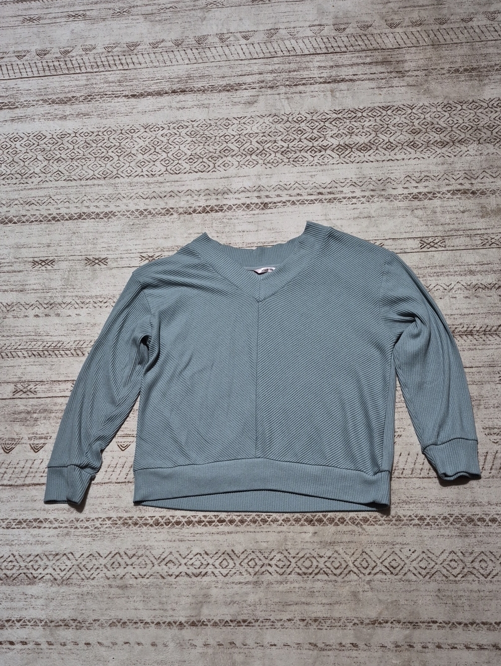La Vie En Rose Light Blue Ribbed V-Neck Sweater